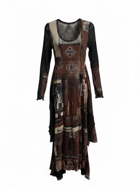 Save The Queen Brown Patchwork Long Sleeve Maxi Dress
